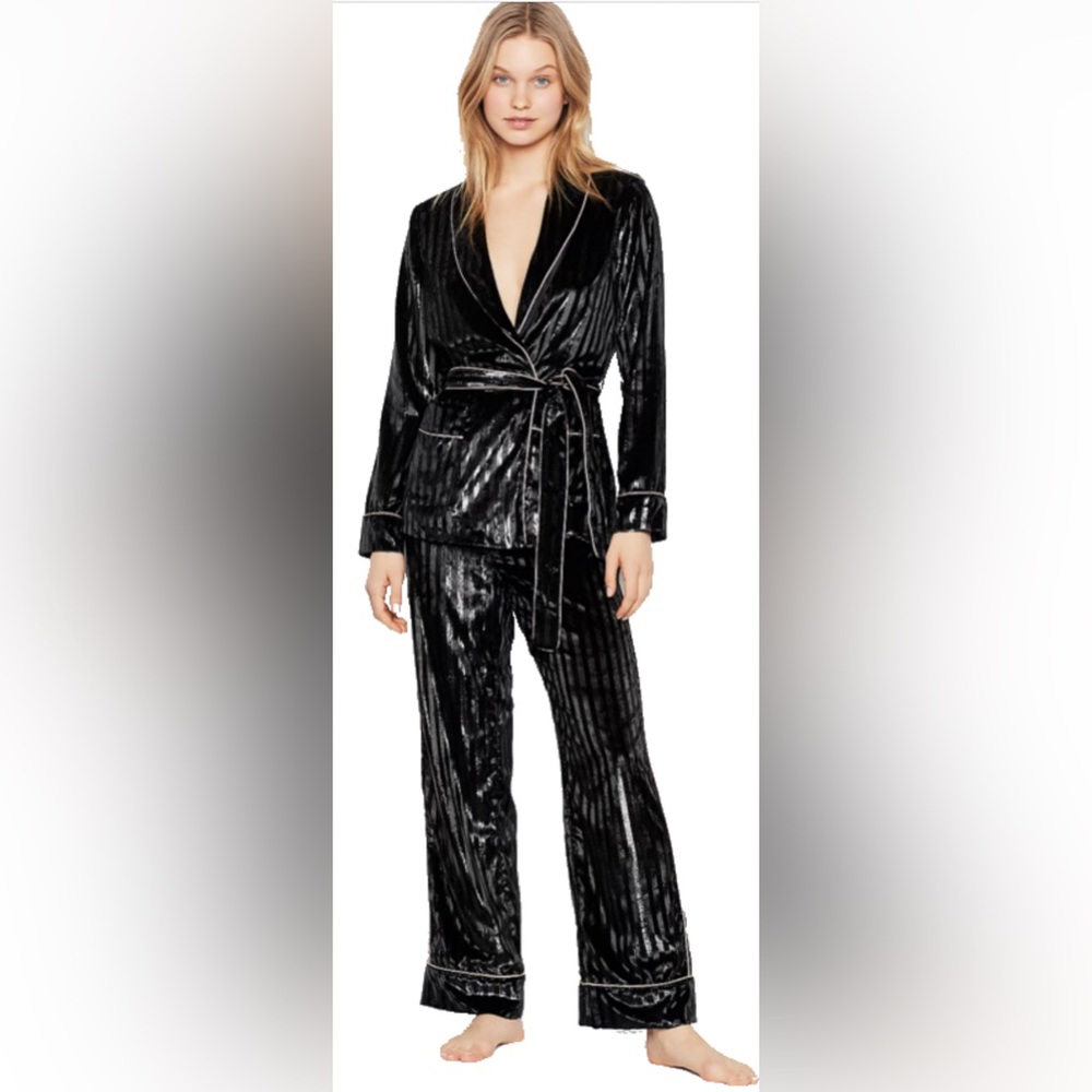 Victoria's Secret Robe Pants Set Sequin Satin Sexy